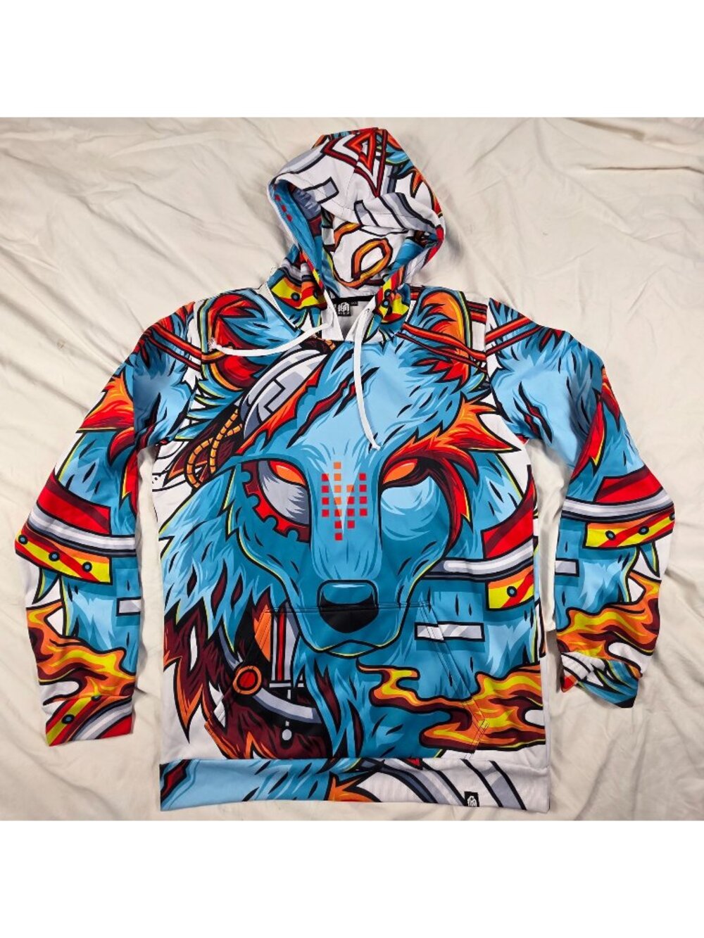 INTO THE AM Cyber Wolf Hoodie Mens Techwear Pullover 3XL All Over Print Rave